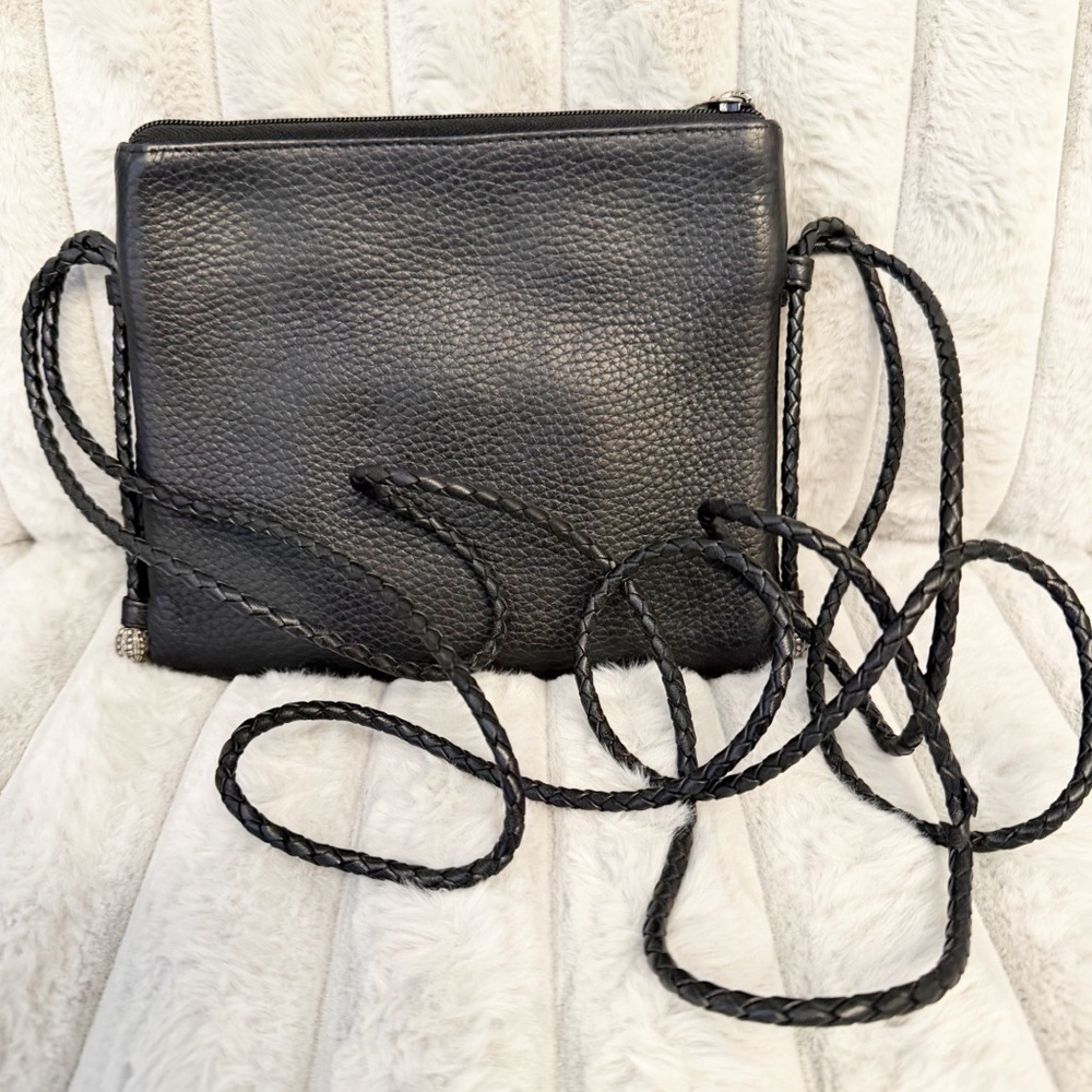Brighton black pebble leather crossbody bag with a silver heart accent - Picture 2 of 8